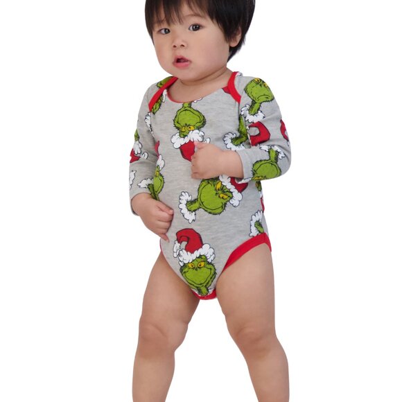 NWT: Dr. Suess:  2 The Grinch Christmas Baby Long Sleeve Body Suits Size - Picture 3 of 8